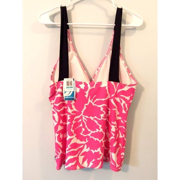 NAUTICA Tankini Swim Top Soft Cup V-Neck Floral Pink Navy - Size 16 NWT - Picture 3 of 8